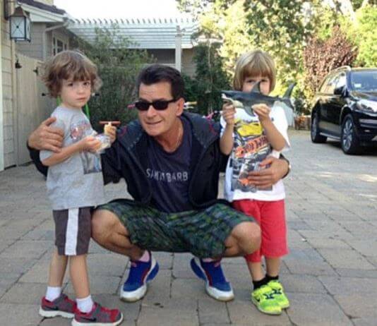 Max Sheen with his father, Charlie Sheen, and twin brother.